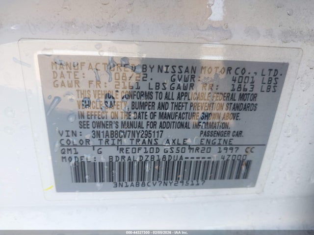3N1AB8CV7NY295117 Nissan Sentra Sv Xtronic Cvt