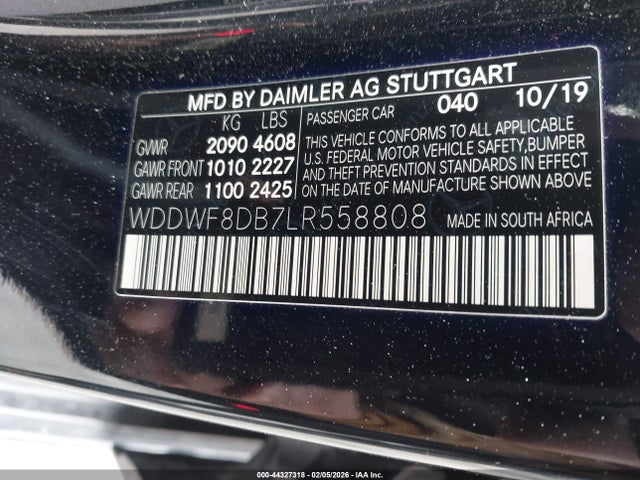 44327318 :رقم المزاد ، WDDWF8DB7LR558808 vin ، 2020 Mercedes-benz C 300 مزاد بيع