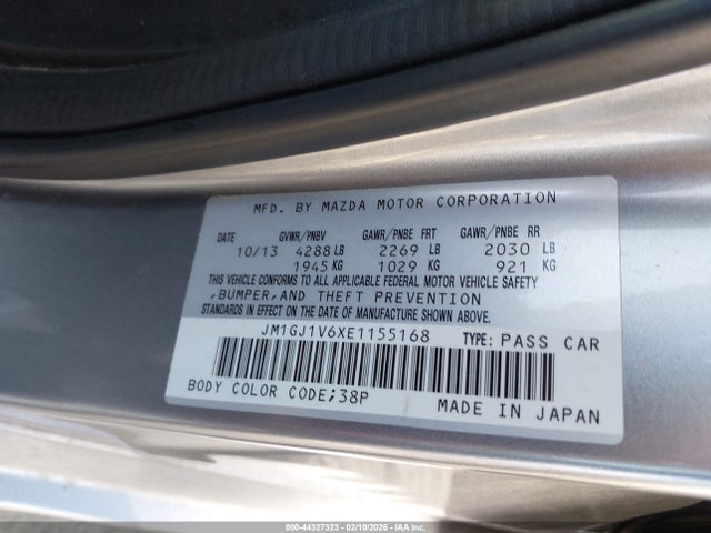 2014 Mazda Mazda6 I Touring მანქანა იყიდება აუქციონზე, vin: JM1GJ1V6XE1155168, აუქციონის ნომერი: 44327323