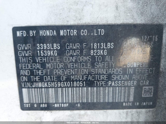 JHMGK5H59GX018051 Honda FIT LX