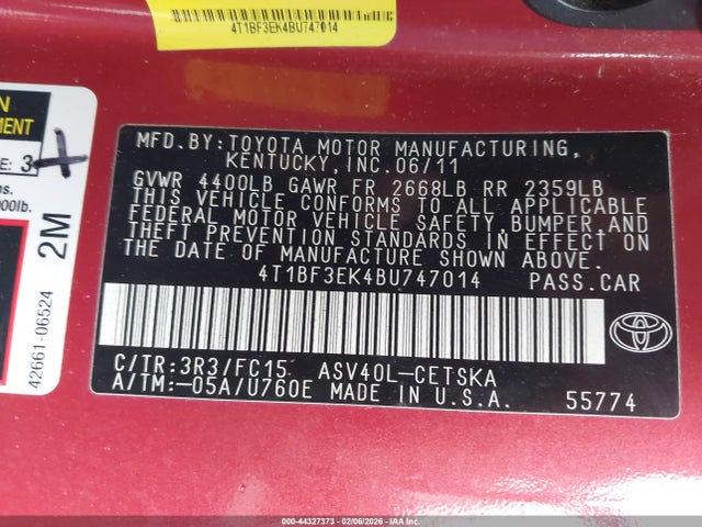 2011 TOYOTA CAMRY 4T1BF3EK4BU747014 Photo 8