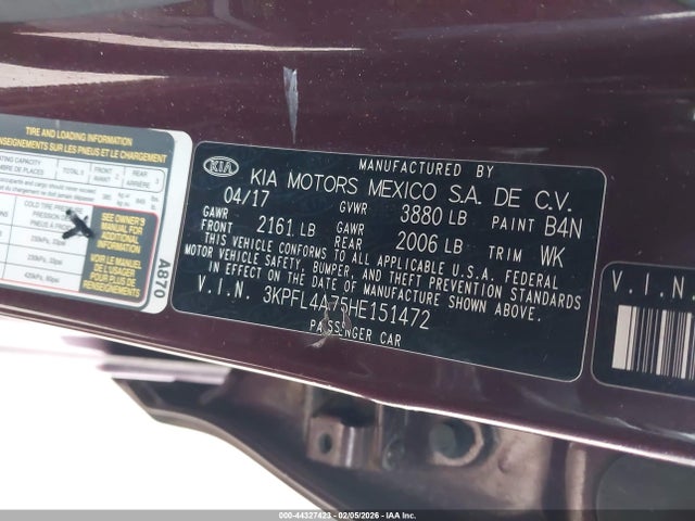 3KPFL4A75HE151472 KIA FORTE LX