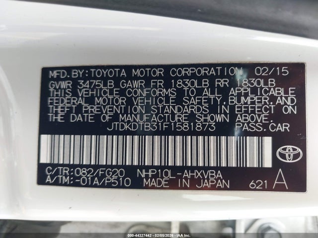 JTDKDTB31F1581873 Toyota Prius C Two