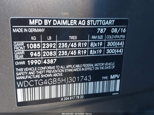 WDCTG4GB5HJ301743 Mercedes-Benz Gla 250 4matic