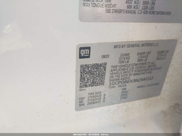 1GCPDBEK9NZ646312 Chevrolet Silverado 1500 4wd Short Bed Custom