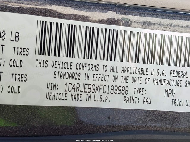 1C4RJEBGXFC193986 Jeep Grand Cherokee Limited