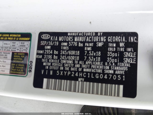 5XYP24HC1LG047051 KIA Telluride Lx