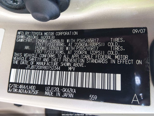 2008 LEXUS GX 470 JTJBT20X980152344 Photo 8