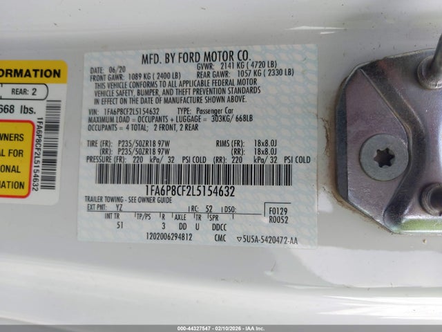 2020 FORD MUSTANG 1FA6P8CF2L5154632 Photo 8