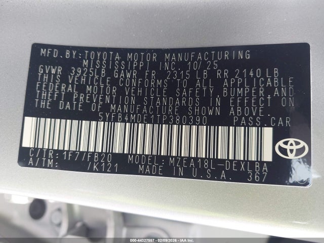 5YFB4MDE1TP380390 Toyota COROLLA LE