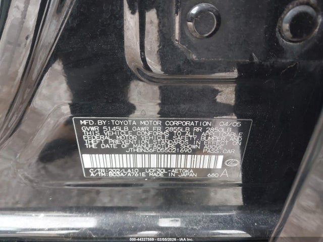 Продаж на аукціоні авто 2005 Lexus Ls 430, vin: JTHBN36F055021690, номер лоту: 44327559