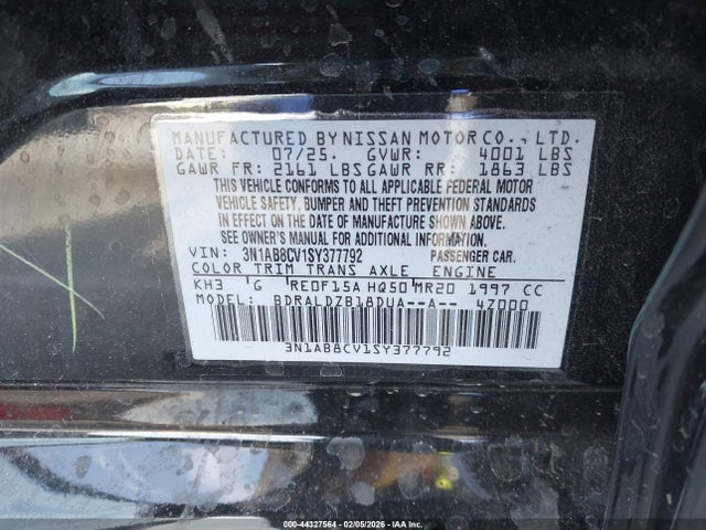 3N1AB8CV1SY377792 Nissan SENTRA SV