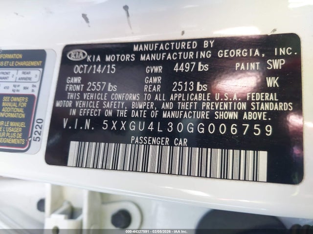 5XXGU4L30GG006759 KIA OPTIMA EX
