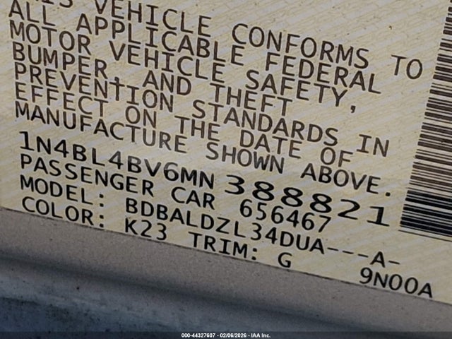 1N4BL4BV6MN388821 Nissan Altima S Fwd