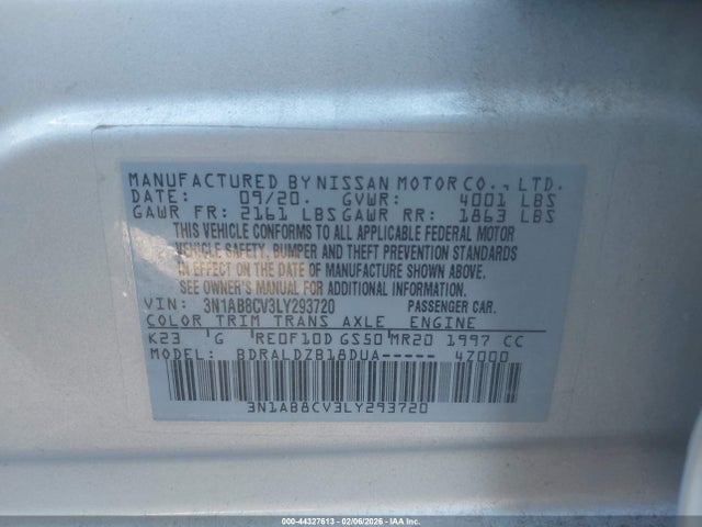 Продажа на аукционе авто 2020 Nissan Sentra Sv Xtronic Cvt, vin: 3N1AB8CV3LY293720, номер лота: 44327613