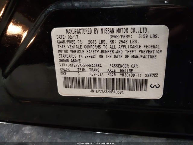 Продаж на аукціоні авто 2017 Infiniti Q50 3.0t Premium, vin: JN1EV7AR8HM840564, номер лоту: 44327625
