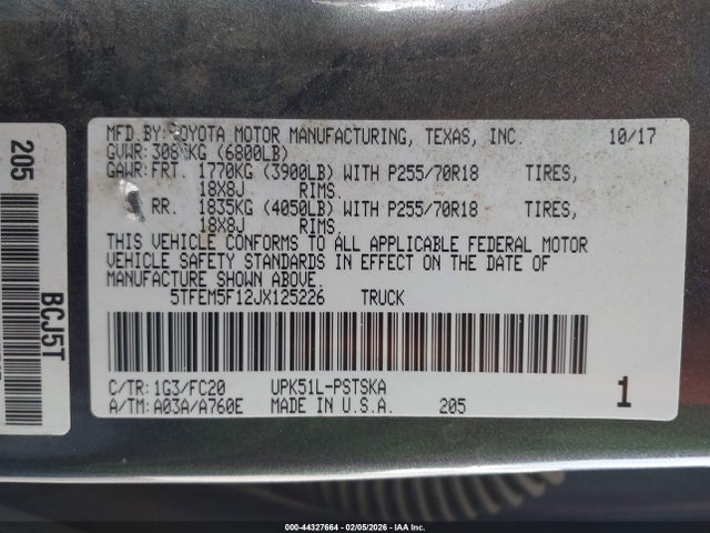 5TFEM5F12JX125226 Toyota Tundra Sr5 4.6l V8