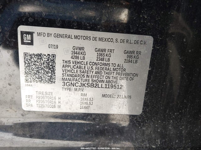 3GNCJKSB2LL119512 Chevrolet Trax Fwd Ls