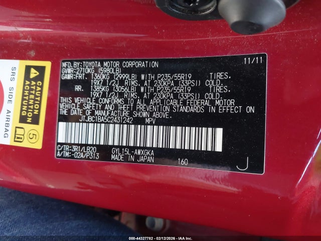 Продажа на аукционе авто 2012 Lexus Rx 450h, vin: JTJBC1BA5C2431242, номер лота: 44327782