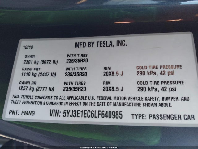 2020 TESLA MODEL 3 5YJ3E1EC6LF640985 Photo 8