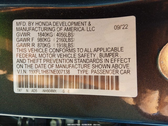 2022 HONDA CIVIC 19XFL1H87NE007138 Photo 8