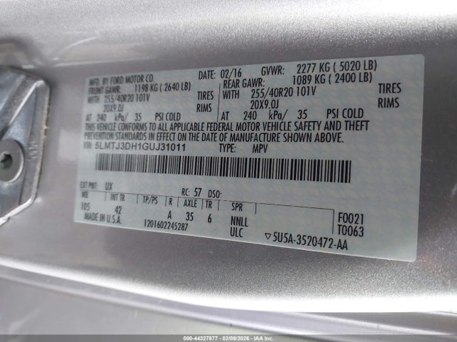5LMTJ3DH1GUJ31011 Lincoln Mkc Reserve