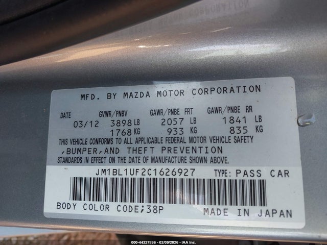 Продажа на аукционе авто 2012 Mazda Mazda3, vin: JM1BL1UF2C1626927, номер лота: 44327896