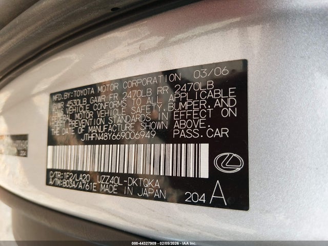 2006 LEXUS SC 430 JTHFN48Y669006949 Photo 8