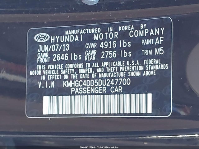 Продажа на аукционе авто 2013 Hyundai Genesis 3.8, vin: KMHGC4DD5DU247700, номер лота: 44327966