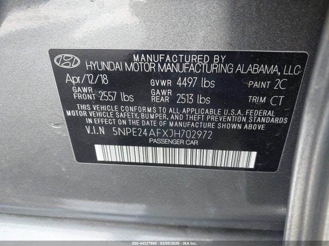 5NPE24AFXJH702972 Hyundai SONATA SE
