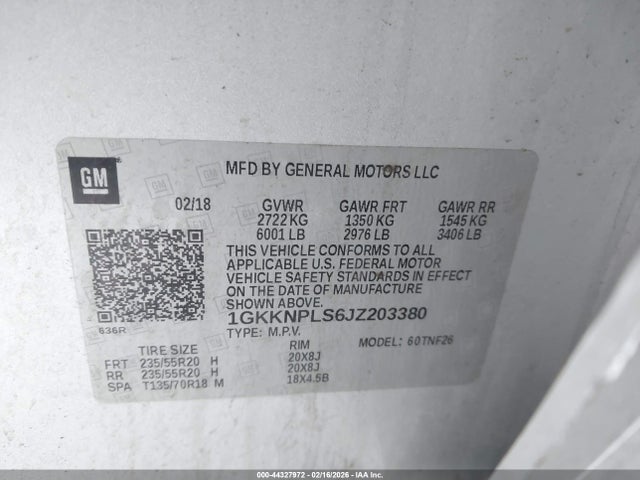 Auction sale of the 2018 Gmc Acadia Denali, vin: 1GKKNPLS6JZ203380, lot number: 44327972