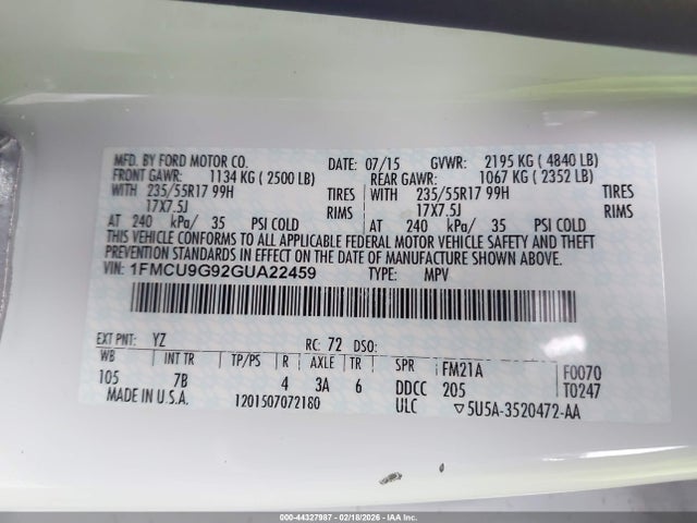 1FMCU9G92GUA22459 Ford ESCAPE SE