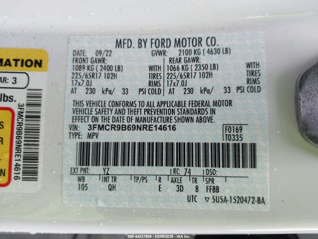 3FMCR9B69NRE14616 Ford Bronco Sport Big Bend