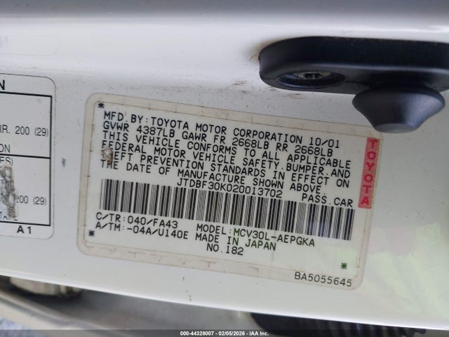 2002 Toyota Camry Xle V6 მანქანა იყიდება აუქციონზე, vin: JTDBF30K020013702, აუქციონის ნომერი: 44328007