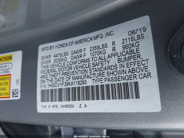 1HGCV1F39KA118293 Honda Accord Sport