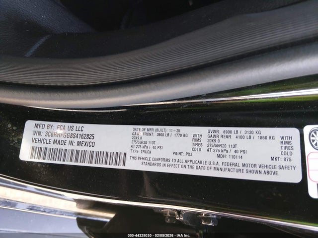 2025 Ram 1500 Tradesman  4x4 5'7 Box მანქანა იყიდება აუქციონზე, vin: 3C6RRFGG8S4162825, აუქციონის ნომერი: 44328030