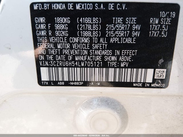 3CZRU6H54LM705121 Honda Hr-v Awd Ex