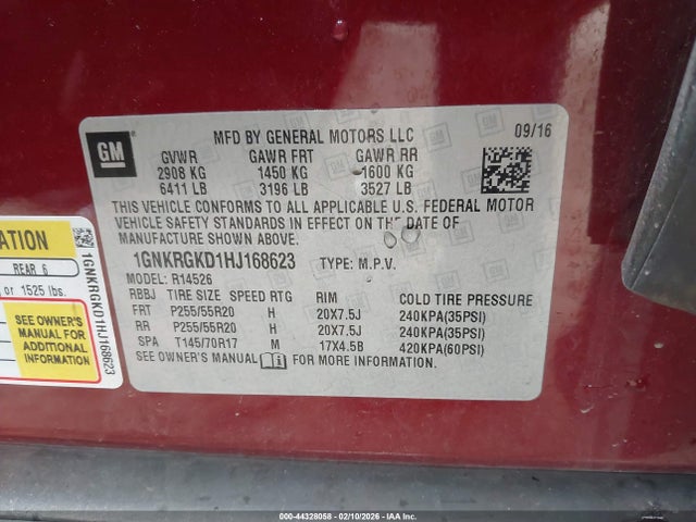 1GNKRGKD1HJ168623 Chevrolet Traverse 1lt