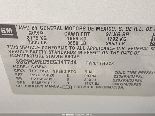 3GCPCREC5EG347744 Chevrolet Silverado 1500 1lt