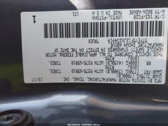 5TFEY5F12JX234919 Toyota Tundra Sr5 5.7l V8