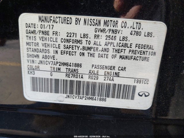 Aukcja sprzedaży 2017 Infiniti Q50 2.0t Premium, vin: JN1CV7AP2HM641886, numer aukcji: 44328108