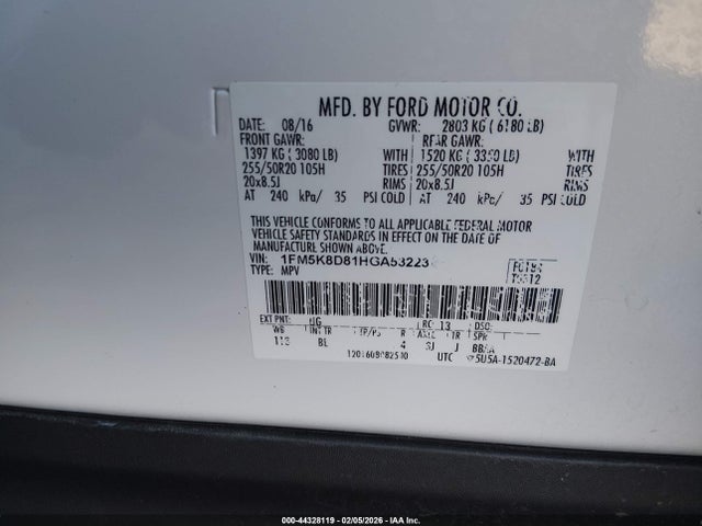 1FM5K8D81HGA53223 Ford EXPLORER XLT