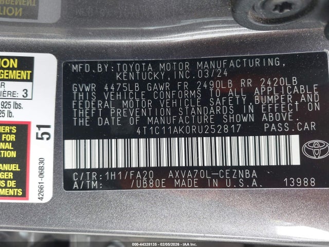 4T1C11AK0RU252817 Toyota CAMRY LE