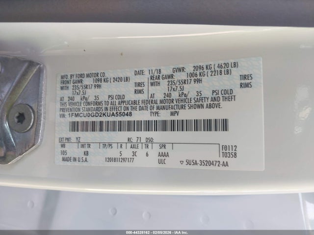 1FMCU0GD2KUA55048 Ford ESCAPE SE