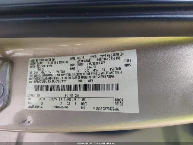 Aukcja sprzedaży 2018 Ford Escape Titanium, vin: 1FMCU9J9XJUC86111, numer aukcji: 44328197
