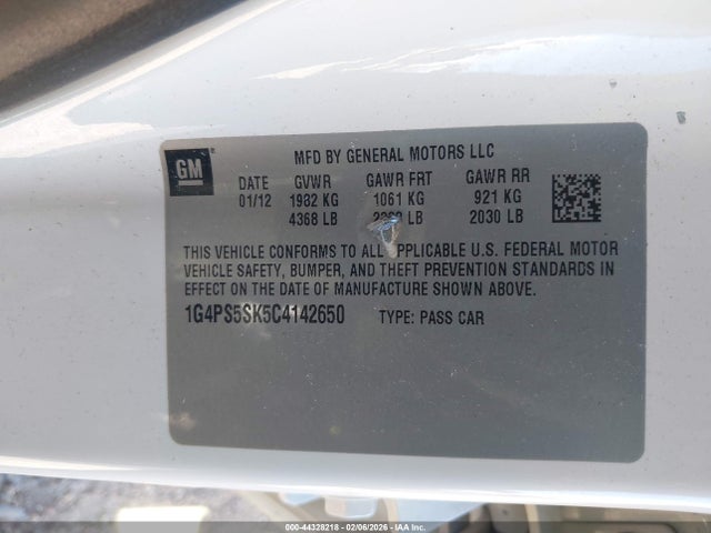 44328218 :رقم المزاد ، 1G4PS5SK5C4142650 vin ، 2012 Buick Verano Leather Group مزاد بيع