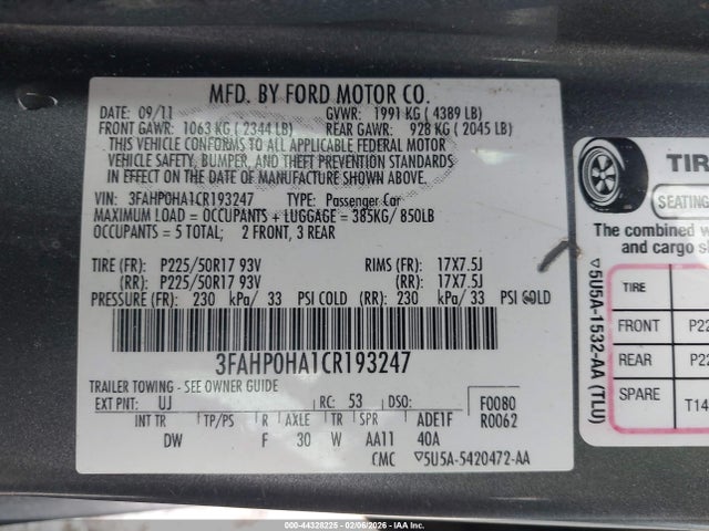 2012 FORD FUSION 3FAHP0HA1CR193247 Photo 8