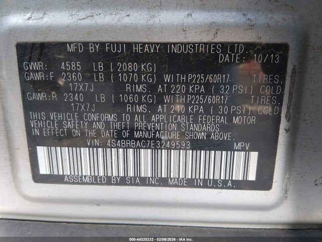 Subaru Outback 2.5i 2014 4S4BRBAC7E3249593 Image 9