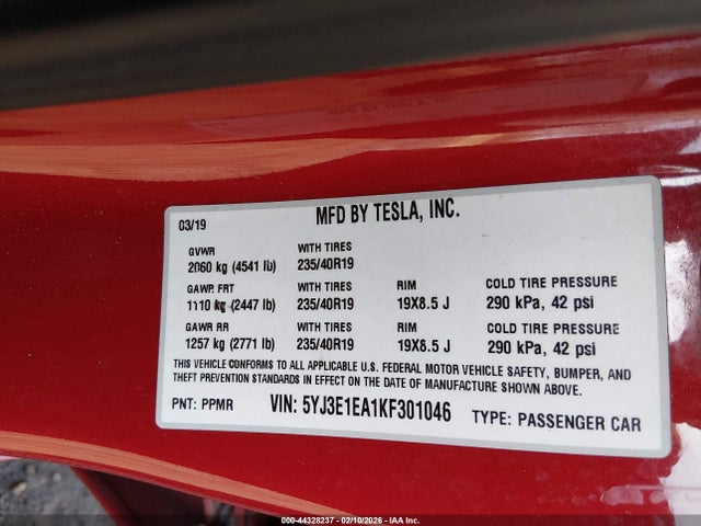 2019 TESLA MODEL 3 5YJ3E1EA1KF301046 Photo 8