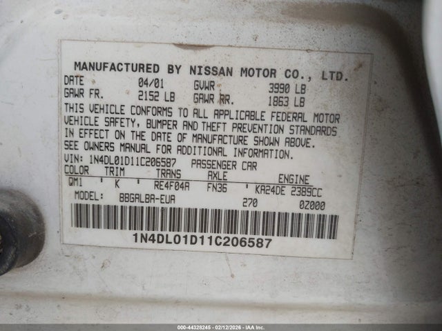 2001 NISSAN ALTIMA 1N4DL01D11C206587 Photo 8